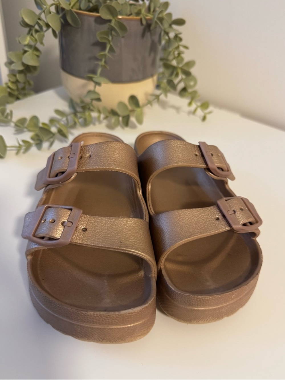 MIA Double Buckle Slide Sandals in Metallic Bronze ✨ Size 12
